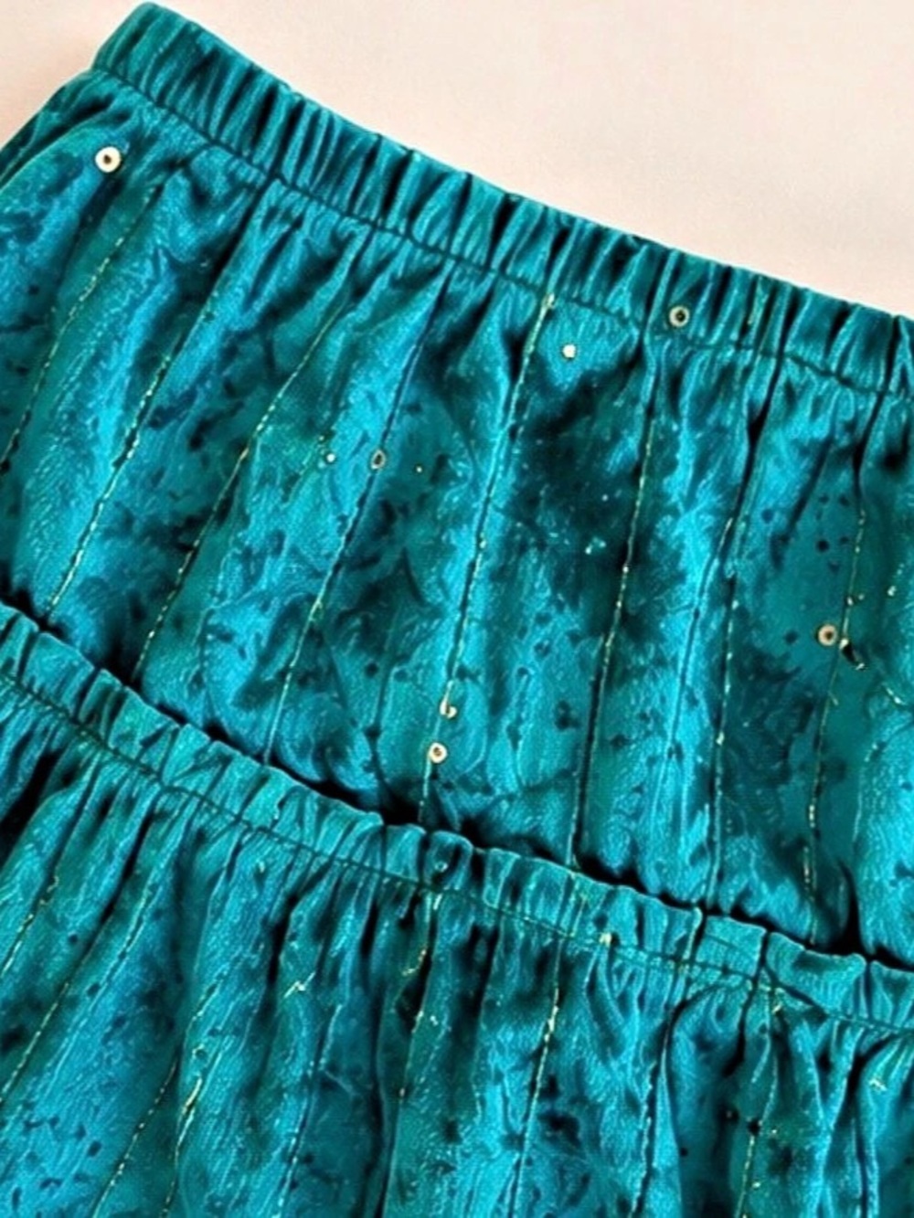 Vintage GUESS Collection Teal Crushed Velvet Tiered Skirt | Y2K Boho Fairycore - Picture 3 of 4